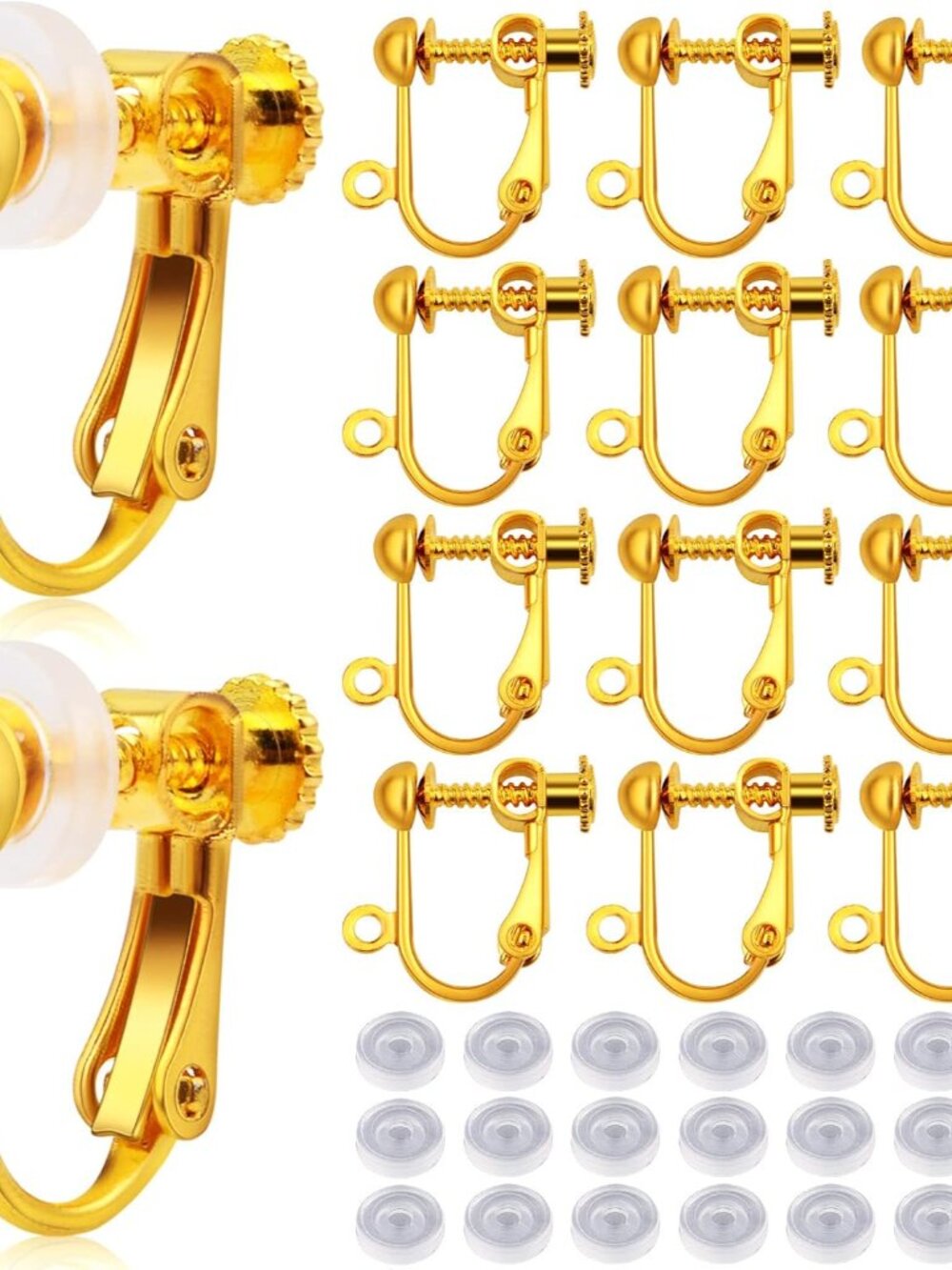 24pcs Golden Clip-on Earring Findings Components Brass Screw Back Ear Wire Earri